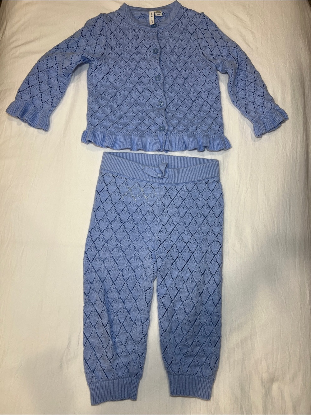 Janie and Jack Light Blue Pointelle Knit Cardigan & Pants Set